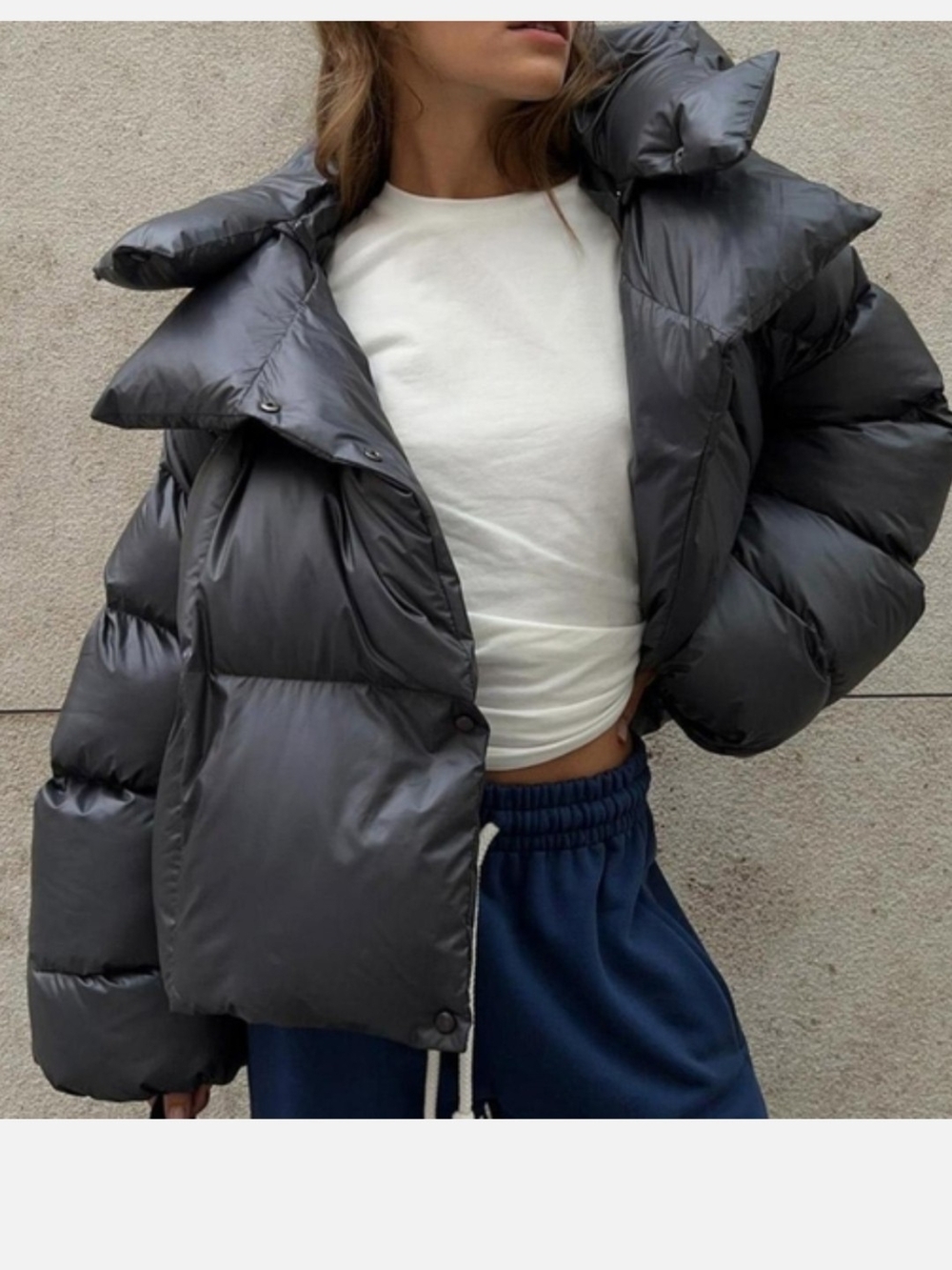 Milanoo Grey Blue Puffer Jacket